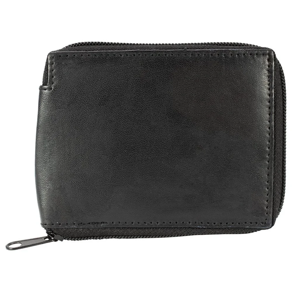 Men Lambskin Leather Bifold Wallet, Black